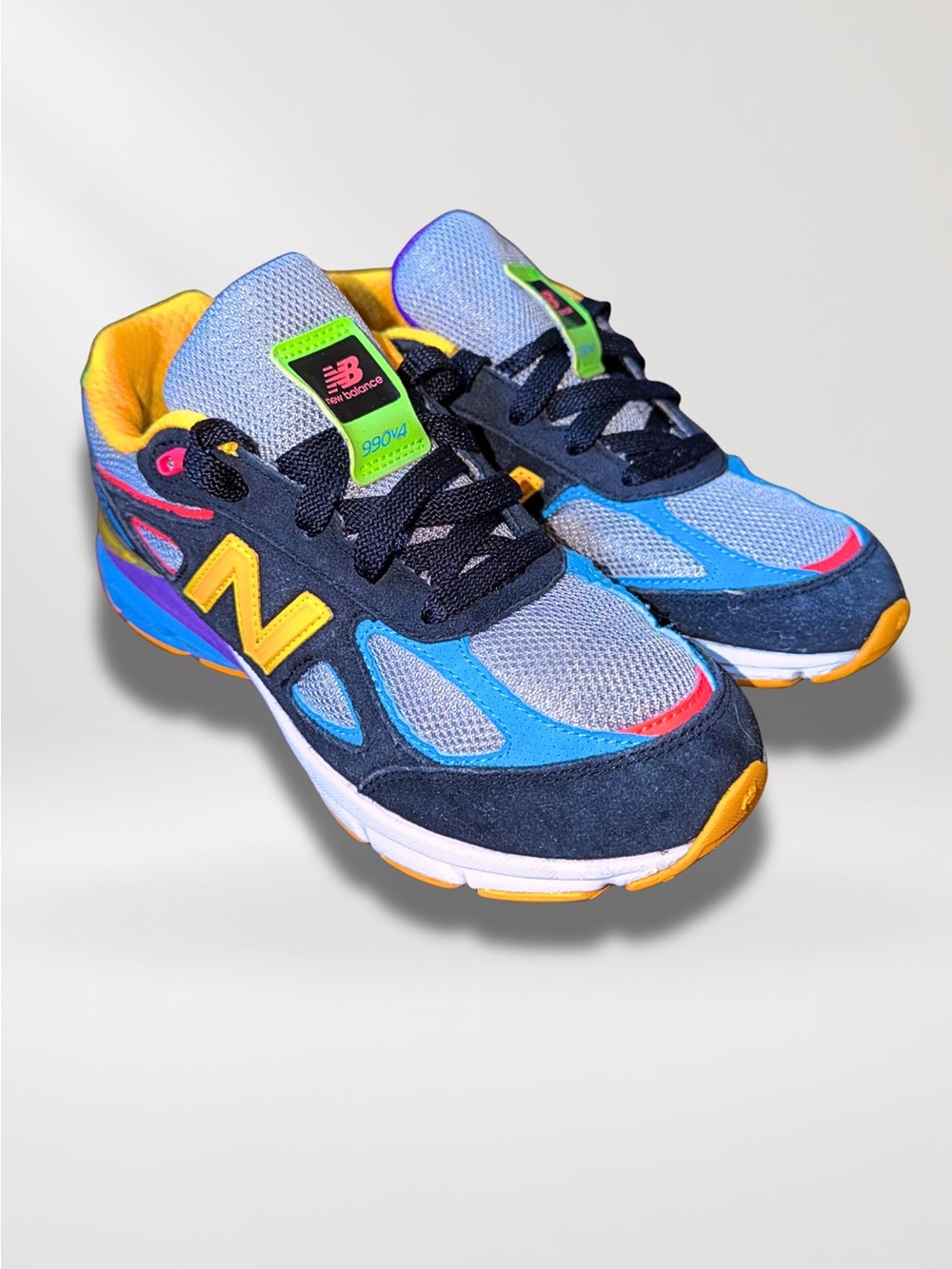 New Balance 990v4 Kids Size 3 Multicolor PC990DL4 Navy Blue Purple Yellow